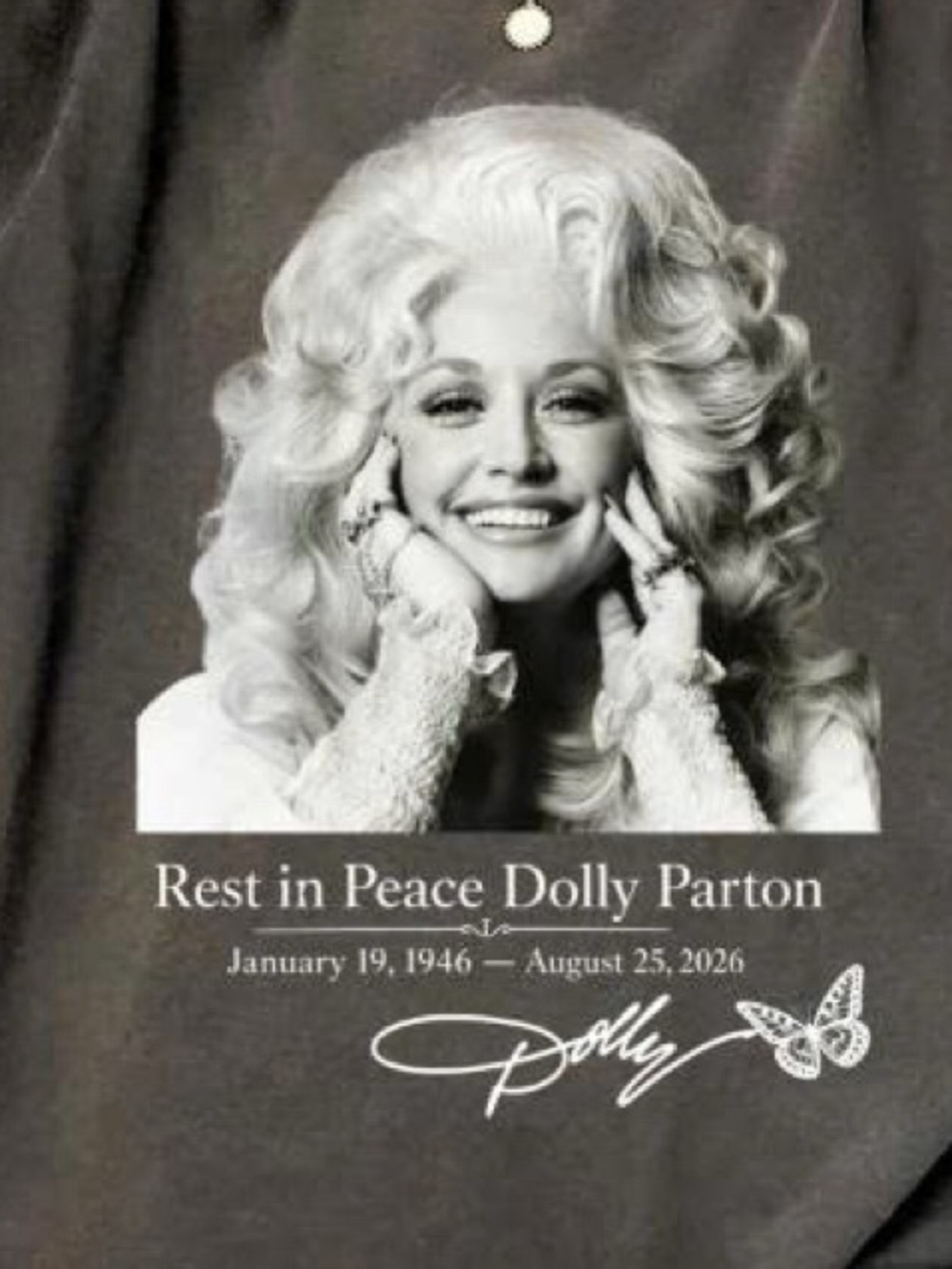 Gildan Black Short Sleeve Tee with White Memorial Portrait Dolly - Picture 2 of 2